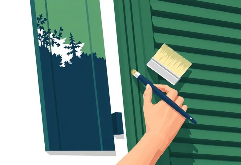 Mise en peinture au pinceau de volets et d'encadrements en bois
