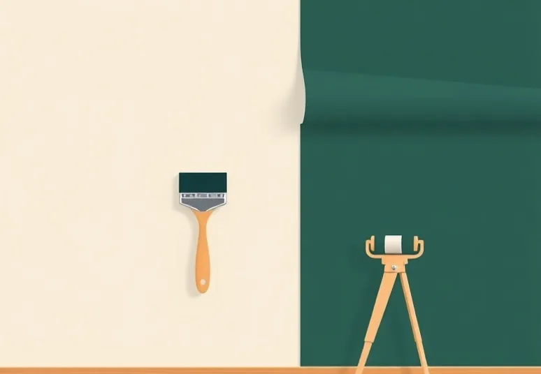 Pose de papier peint, rouleau et brosse à maroufler
